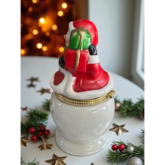Vintage Snowman Limoges Porcelain Hinged Trinket Jar Holiday Decor - Picture 9 of 13